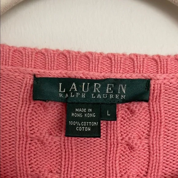 Lauren Ralph Lauren Pink Cropped Cable Knit Crew Neck Sweater made in Hong Kong - Picture 5 of 9